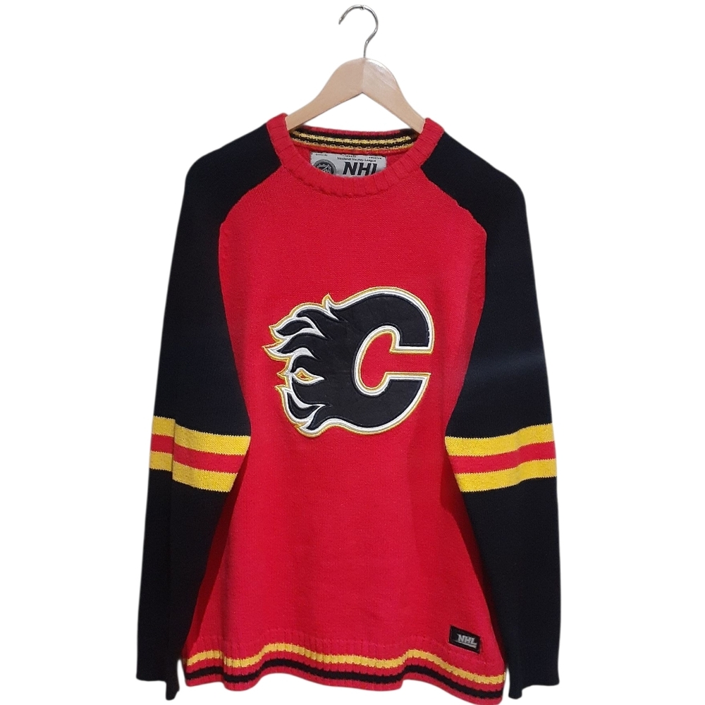 ILANCO Calgary Flames NHL Licensed Hockey Red Knit Crewneck Sweater Size XL
